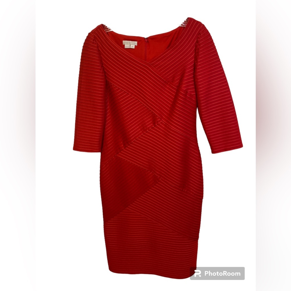 London Times Red Textured Dress